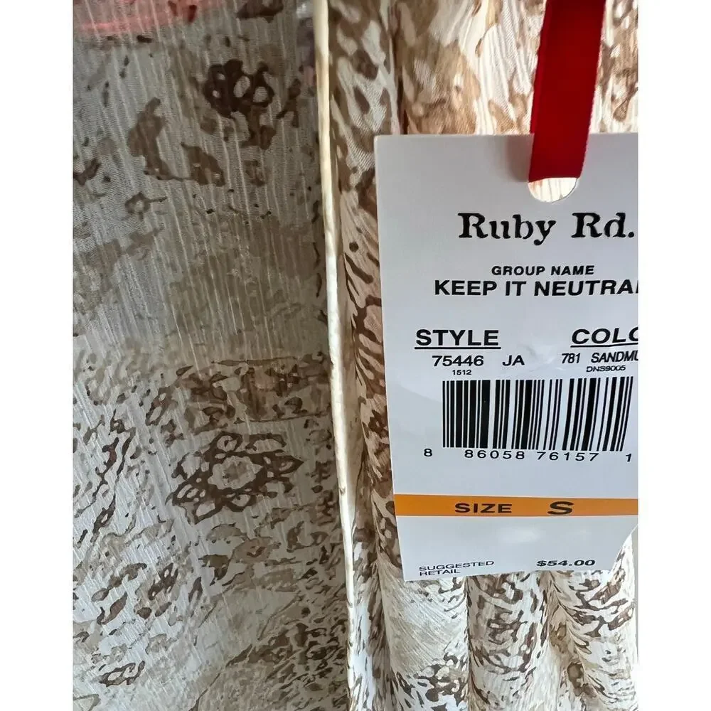 Ruby Rd. bohemian fringe kimono duster Neutral tan print vest festival NWT Sz S